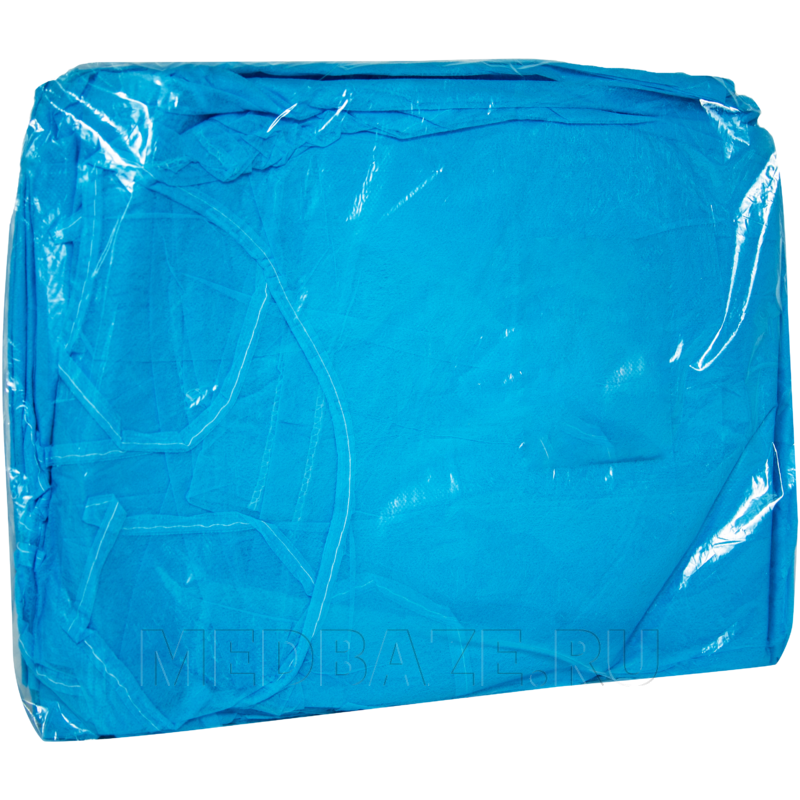 Халат нестерильный, рукава на манжете, пл. 42 г/м2, длина 140 см, р-р 52-54, голубой, (КОБМ КОХ), Индикон, 5 шт/уп