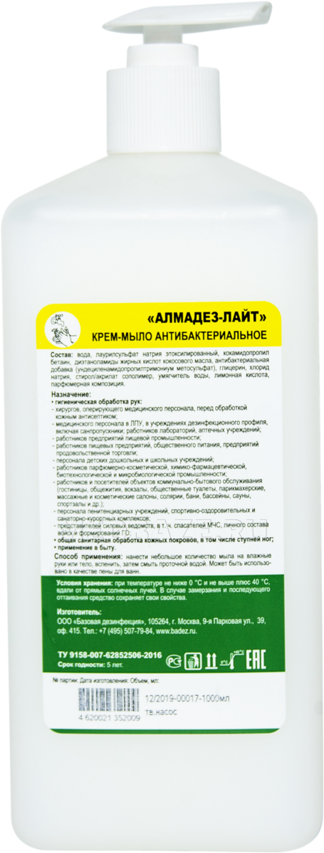 Алмадез Лайт 1 л, антибактериальное крем-мыло, дозатор-насос, Базовая .