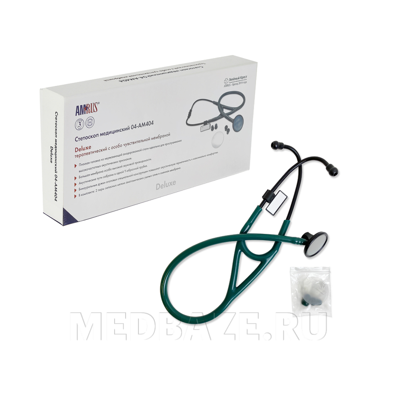 Стетоскоп мед. терапевт., чувствит. мембрана 44 мм, зеленый, 04-AM404 GR Deluxe, Amrus