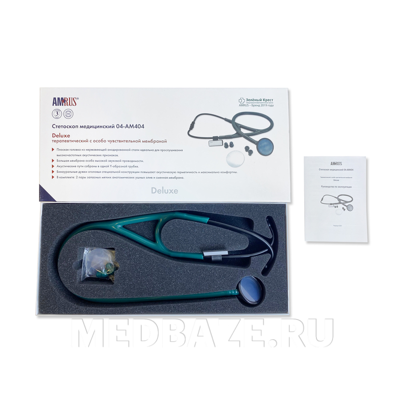 Стетоскоп мед. терапевт., чувствит. мембрана 44 мм, зеленый, 04-AM404 GR Deluxe, Amrus