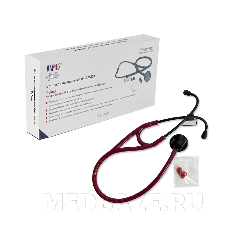 Стетоскоп мед. терапевт., чувствит. мембрана 44 мм, красный, 04-AM404 RD Deluxe, Amrus