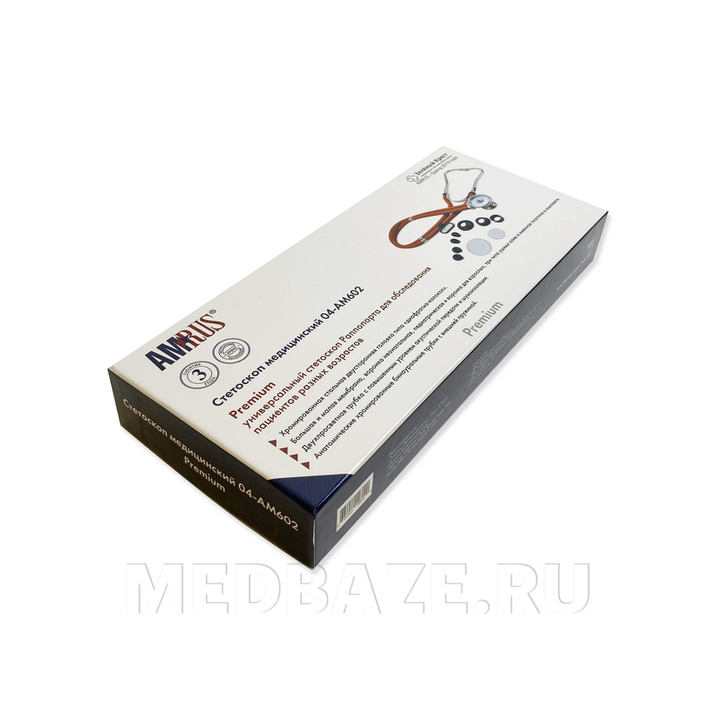 Стетоскоп мед. Раппопорта, 5 вар. комплектации, 2 пары ушных олив, красный, 04-AM602 RD, Amrus