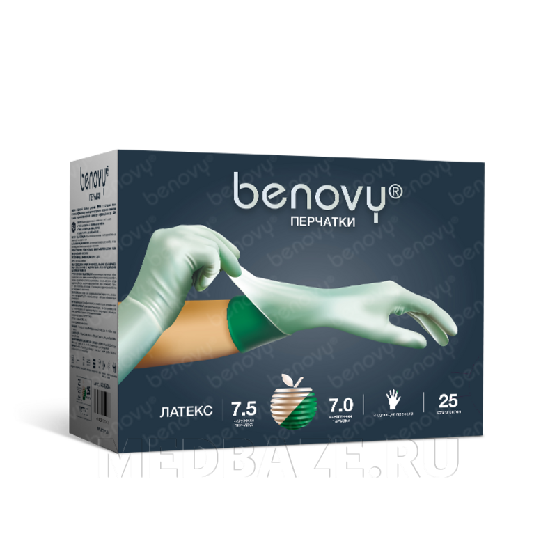 Перчатки Benovy Pro Latex PI размер 7.05, цвет натуральный/зеленый