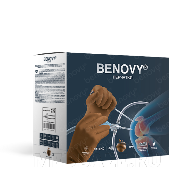 Перчатки Benovy Pro Sterile Orthopedics, размер 6.0, коричневые, 50 пар/уп