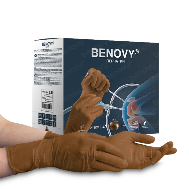 Перчатки Benovy Pro Sterile Orthopedics, размер 6.0, коричневые, 50 пар/уп