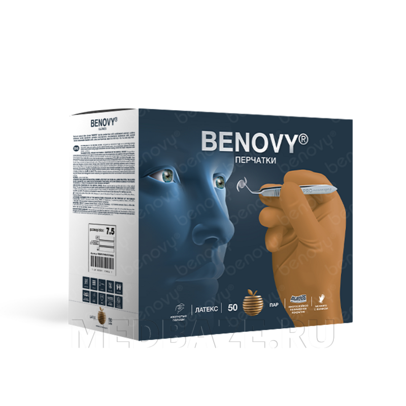 Перчатки Benovy Pro Sterile Microsurgery, размер 6.0, коричневые