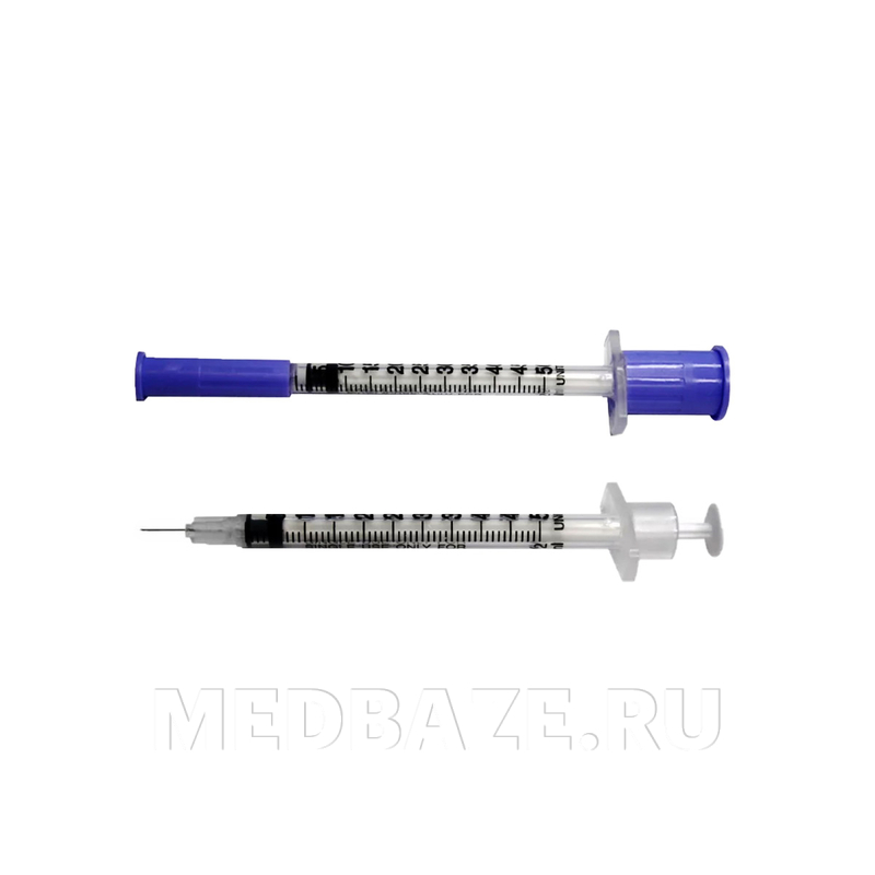 Шприц инъекционный инсулиновый 3-х комп. одноразовый 0.5 мл 31G 0.26*12.7 мм, Бо, 100 шт/уп