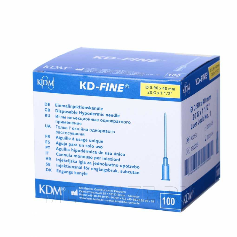 Игла инъекционная 20G 0.90*40 мм, KD-Fine, 100 шт/уп