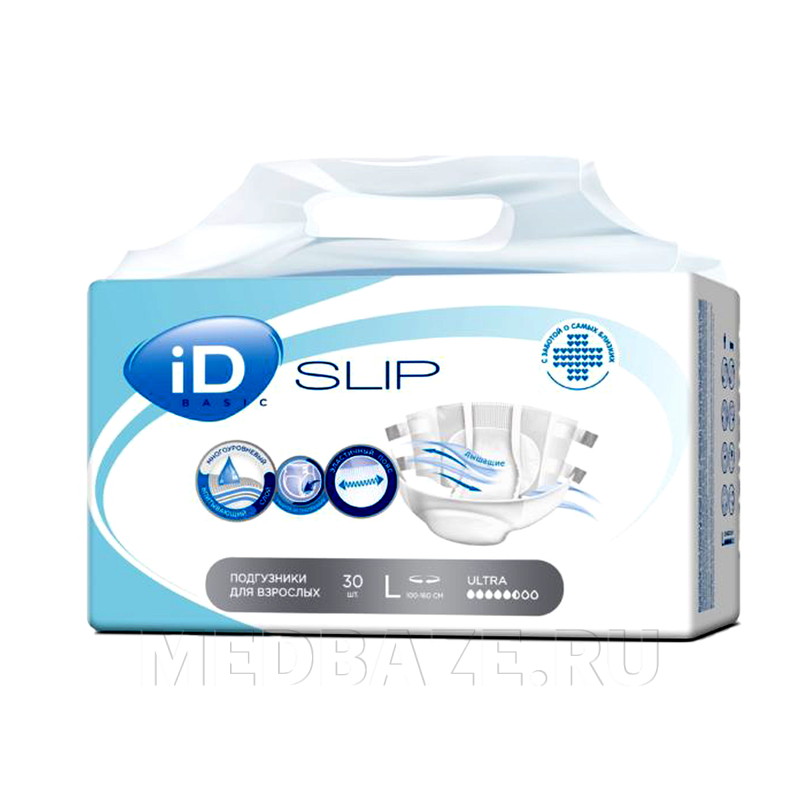 Подгузники для взрослых iD Slip Basic Ультра, размер L, Ontex, 30 шт/уп
