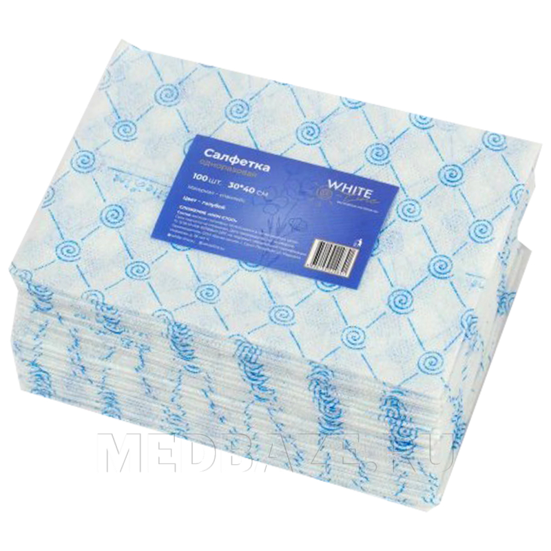 СПС салфетки в пачке, рисунок, 30*40 см, голубой, (10289), White line, 100 шт/уп