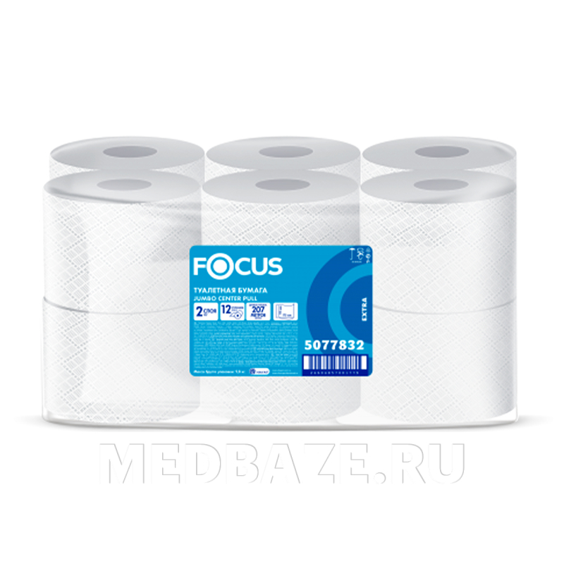 Туалетная бумага в рулонах Jumbo Focus, 207 м, 2 сл., центральная вытяжка (5077832), 207 м/рул