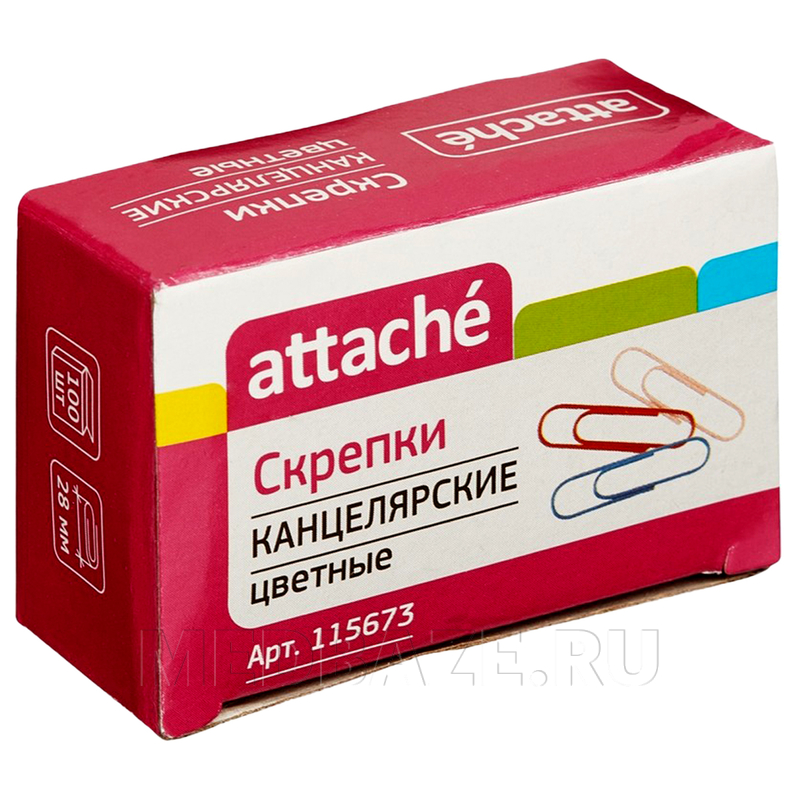 Скрепки Attache С28-100П, 28 мм, цветные, круглые, полимерные (115673), 100 шт/уп