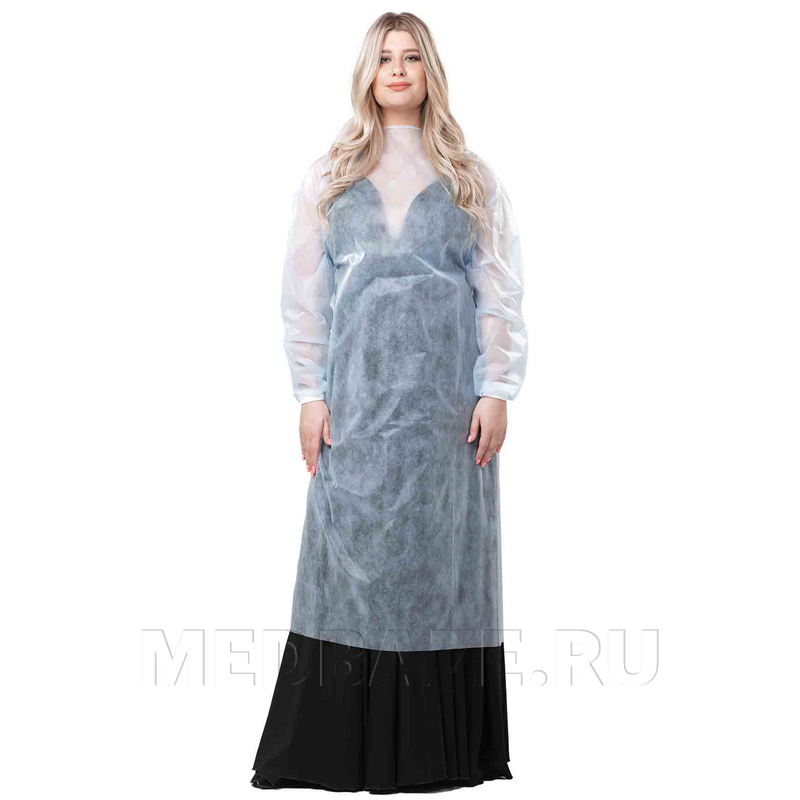 Халат, рукава на манжете, оверлок, пл. 25 г/м2, длина 140 см, р-р 52-54, GR голубой, (140280), Медбонд, 10 шт/уп