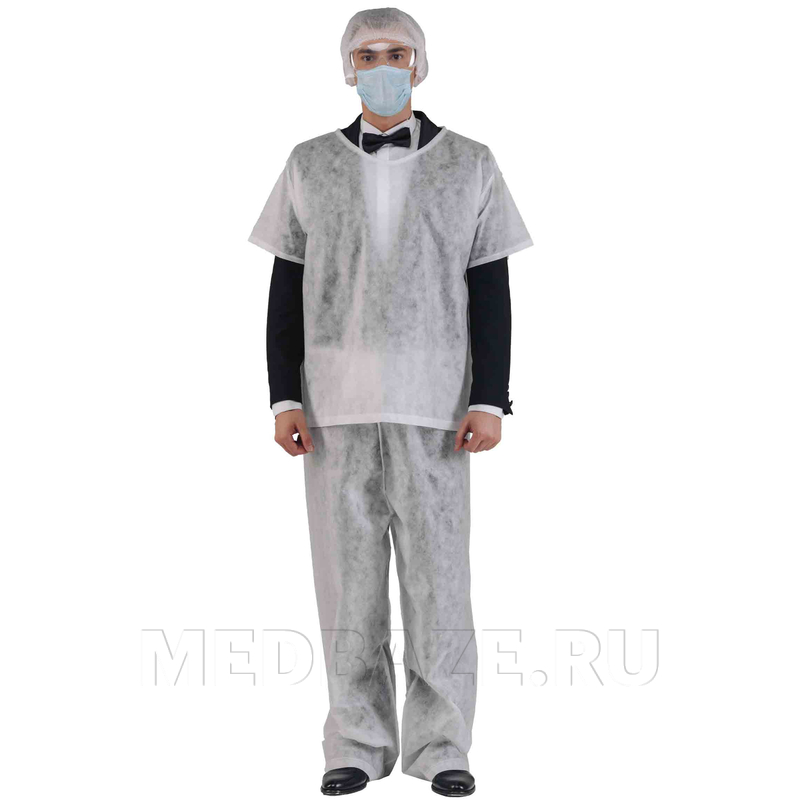 Комплект одежды хирурга, СМС, туника, брюки, пл. 40 г/м2, р-р 48-50, белый, (40.1/КХБ GG), Медбонд, 5 шт/уп