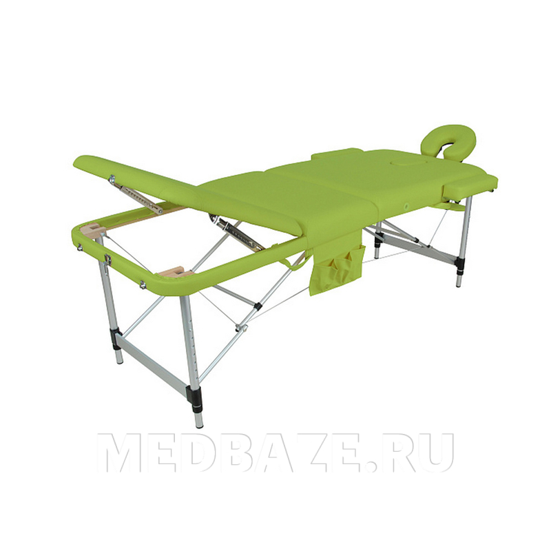 Стол массажный складной Med-Mos JFAL01A 3-х секционный, алюминиевая рама, зеленый