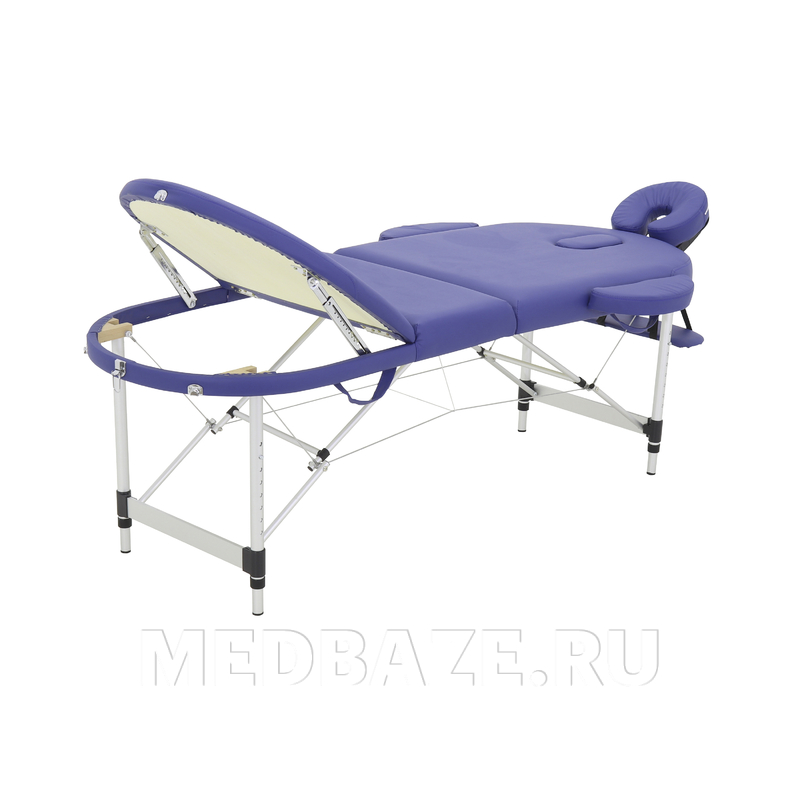Стол массажный складной Med-Mos JFAL03 3-х секционный, овал,
алюминиевая рама, синий