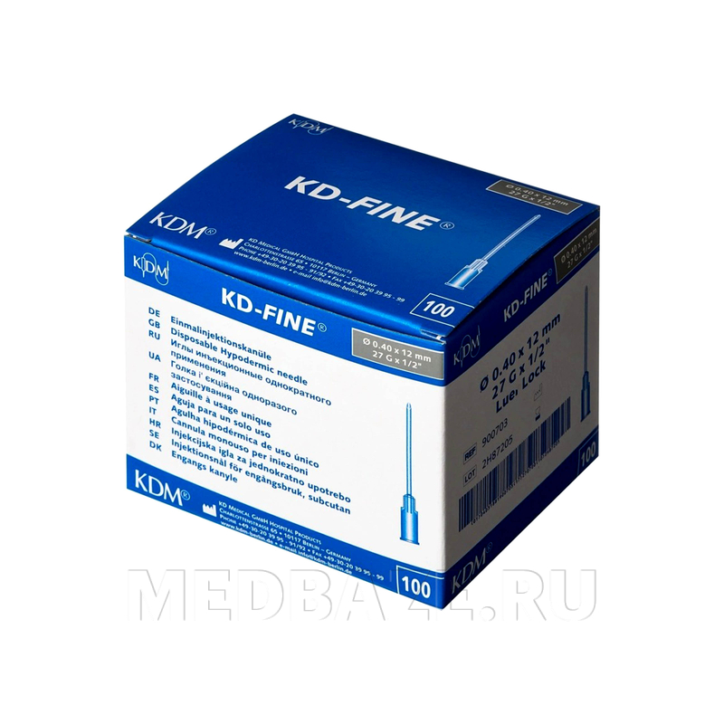 Игла инъекционная 27G 0.40*12 мм, KD-Fine, 100 шт/уп