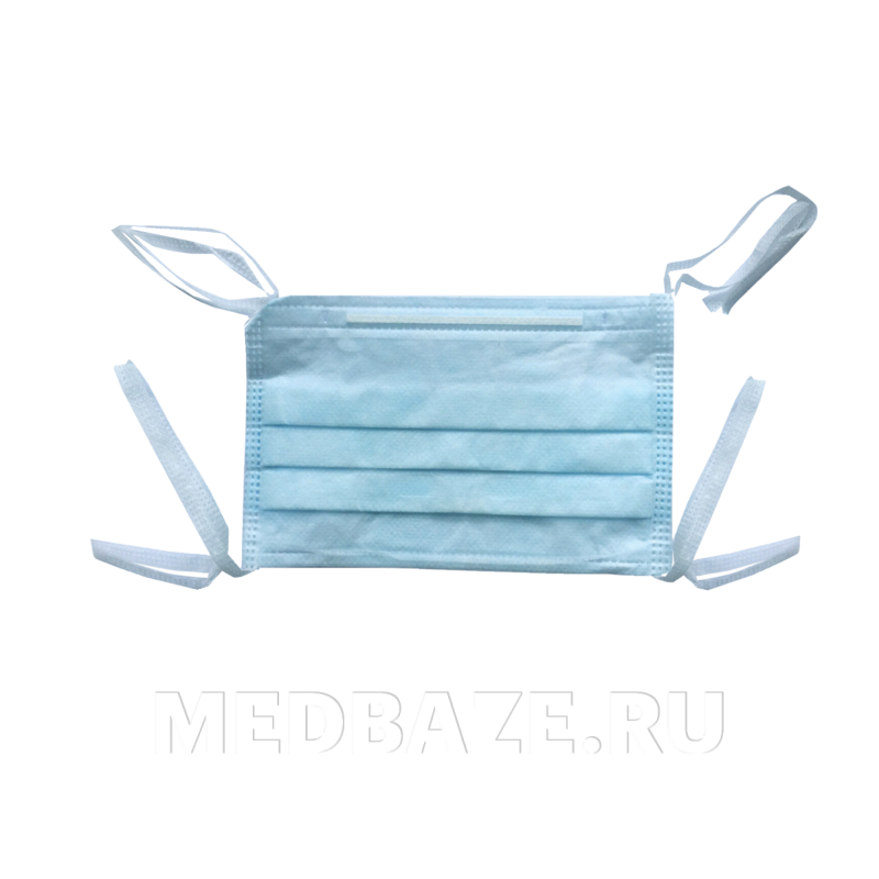 Маска 3-х слойная, на завязках, голубой, Гекса, 50 шт/уп