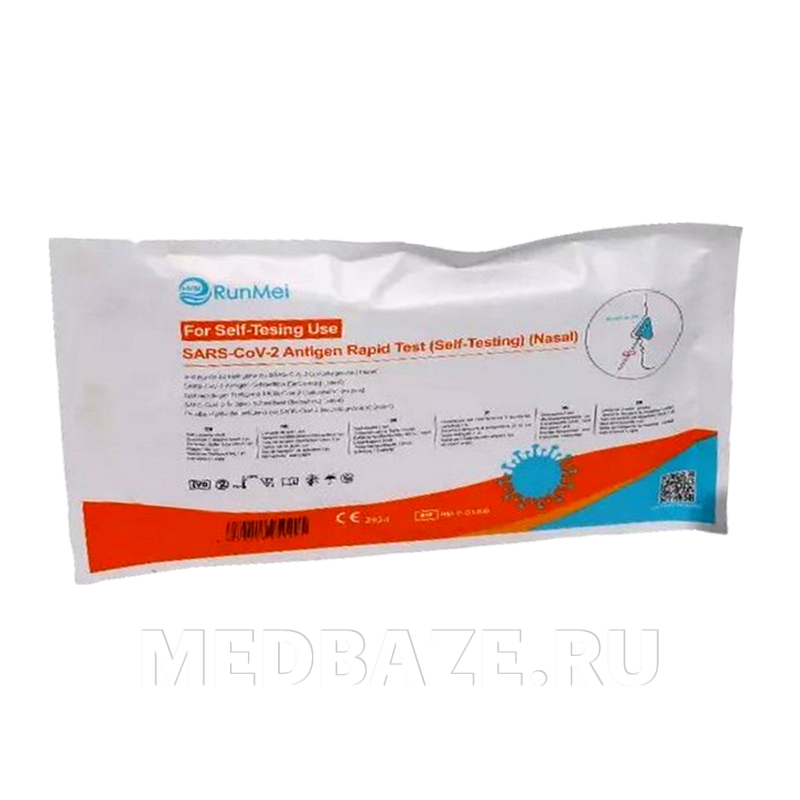 Тест на Covid в мазках из носоглотки и ротоглотки, Run Mei, 20 шт/уп