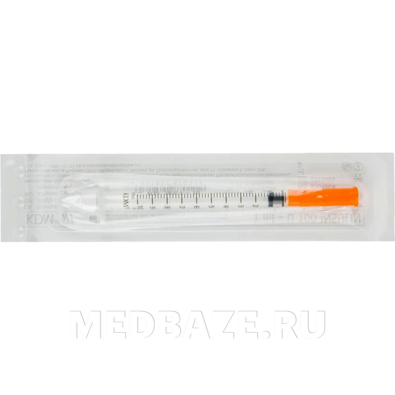 Шприц инъекционный инсулиновый 3-х комп. одноразовый KD-Ject 1 мл 30G 0.30*8 мм U100, с иглой (870549R), KDM, 100 шт/уп
