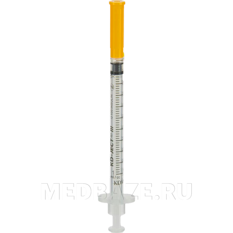 Шприц инъекционный инсулиновый 3-х комп. одноразовый KD-Ject 1 мл 30G 0.30*8 мм U100, с иглой (870549R), KDM, 100 шт/уп