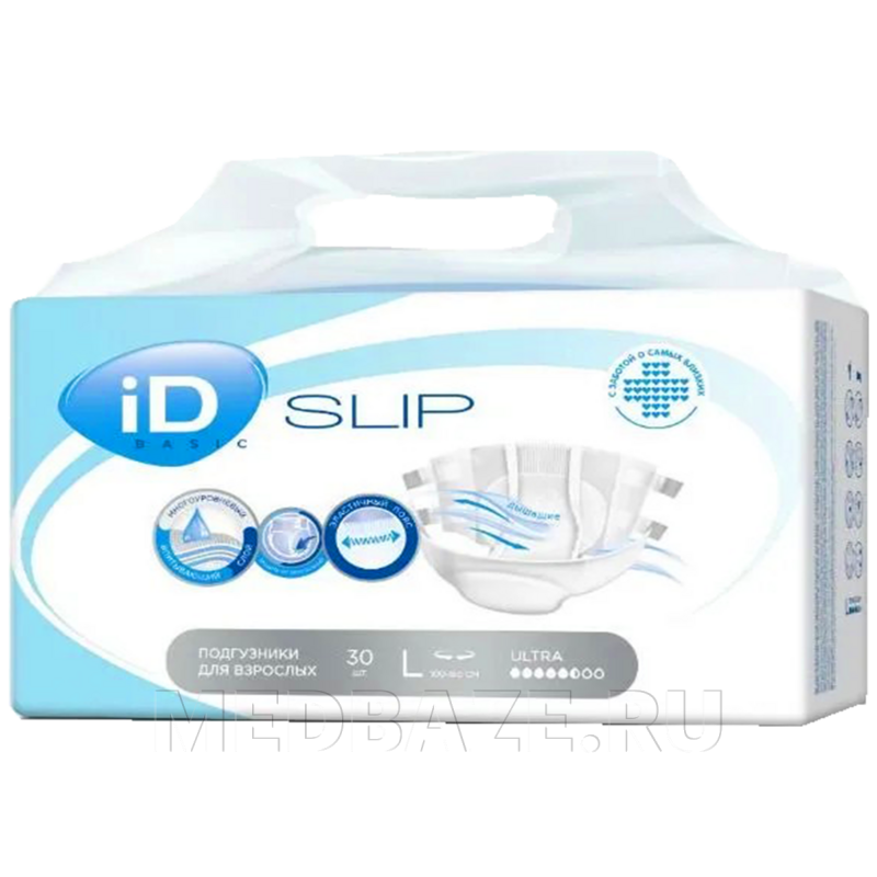 Подгузники для взрослых iD Slip Basic Ультра, размер L, Ontex, 30 шт/уп