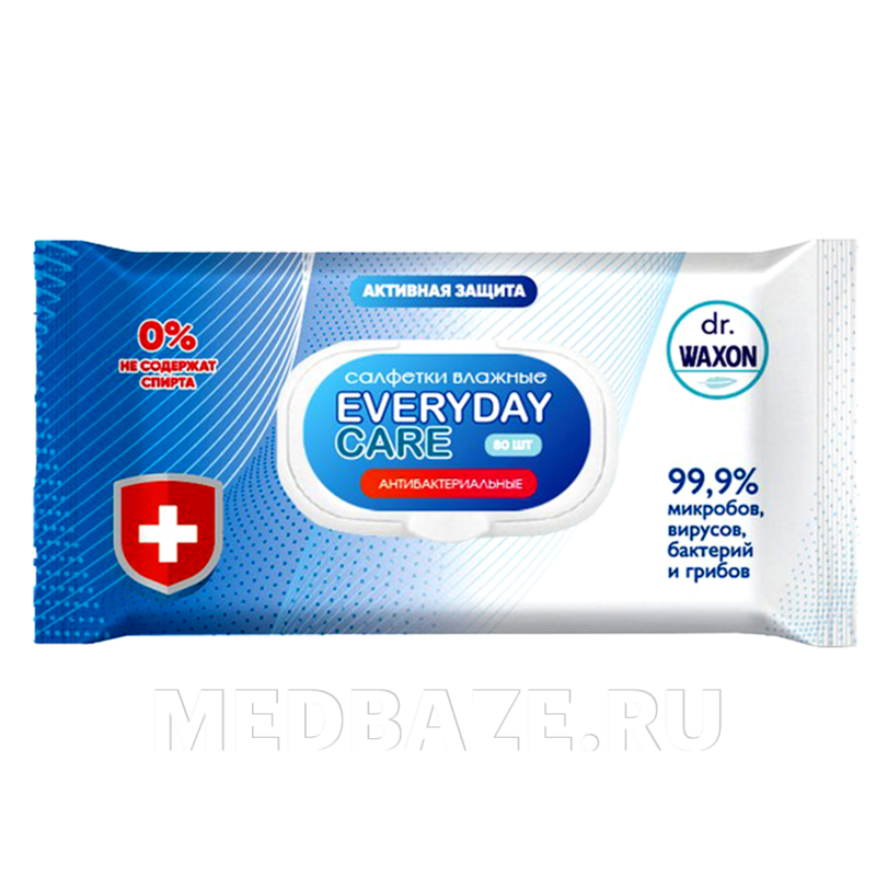 Салфетки влажные dr.Waxon Everyday Care с клапаном, антибактериальные (4603773193199), Практические решения, 80 шт/уп