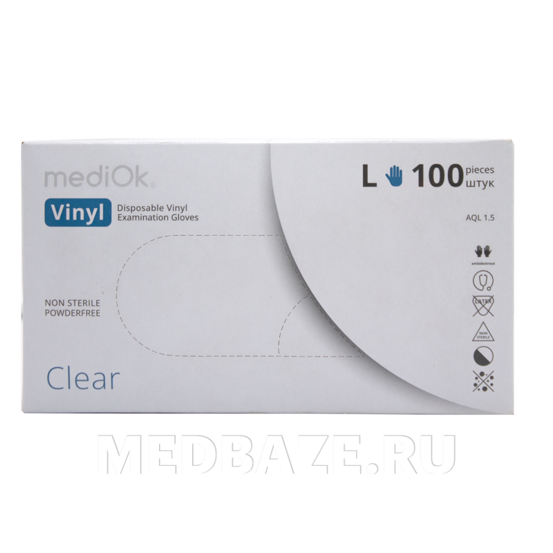 Перчатки виниловые MediOk, размер L, 50 пар/уп