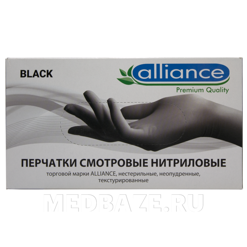 Перчатки нитриловые Alliance, размер L, черные, 50 пар/уп