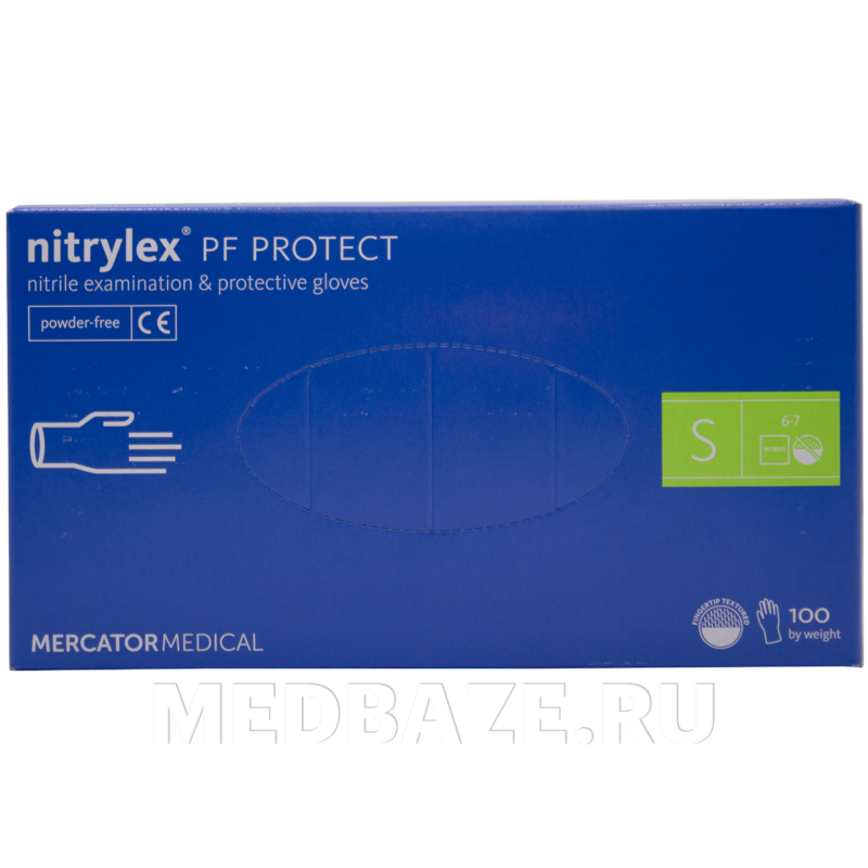 Перчатки нитриловые PF Nitrylex Protect, размер S, текстурированные, 50 пар/уп
