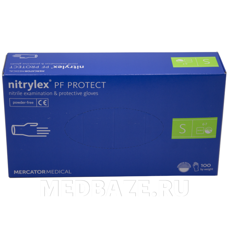 Перчатки нитриловые PF Nitrylex Protect, размер S, текстурированные, 50 пар/уп