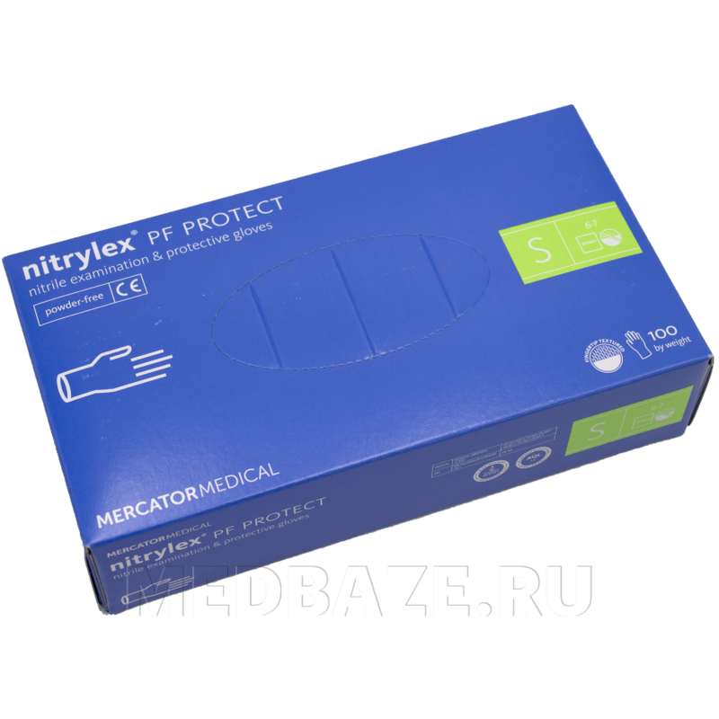 Перчатки нитриловые PF Nitrylex Protect, размер S, текстурированные, 50 пар/уп