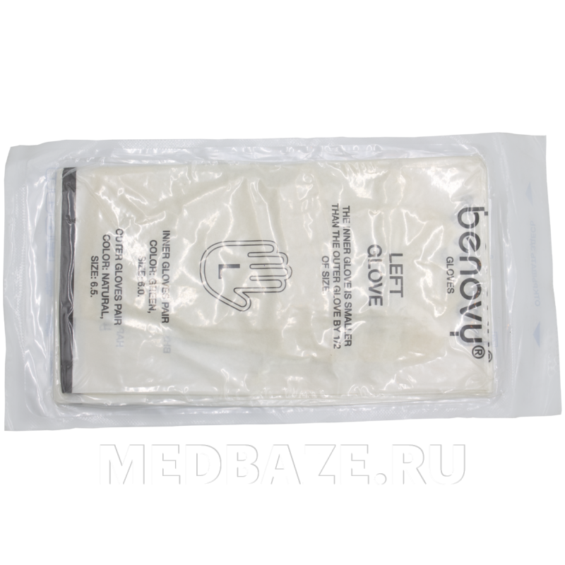 Перчатки хирургические латексные Benovy Pro Latex PI, размер 6.0-6.5 с индикацией прокола, натуральный/зеленый (B122D1), 2 пар/уп