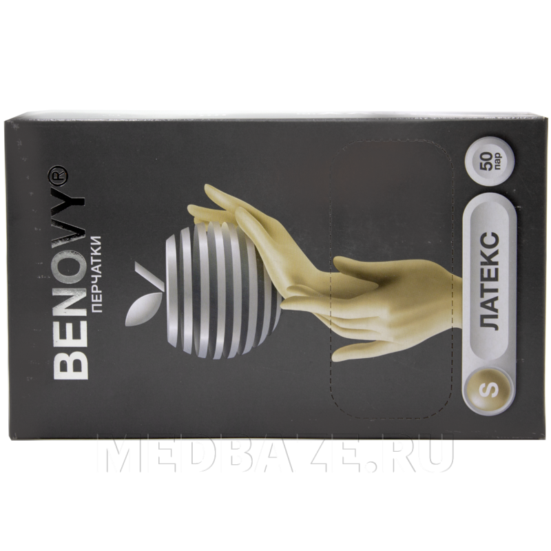Перчатки латексные Benovy, размер S, неопудренные (B107K3), 50 пар/уп
