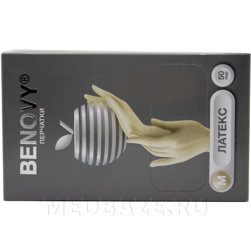Перчатки латексные Benovy, размер М, неопудренные (B107K3), 50 пар/уп