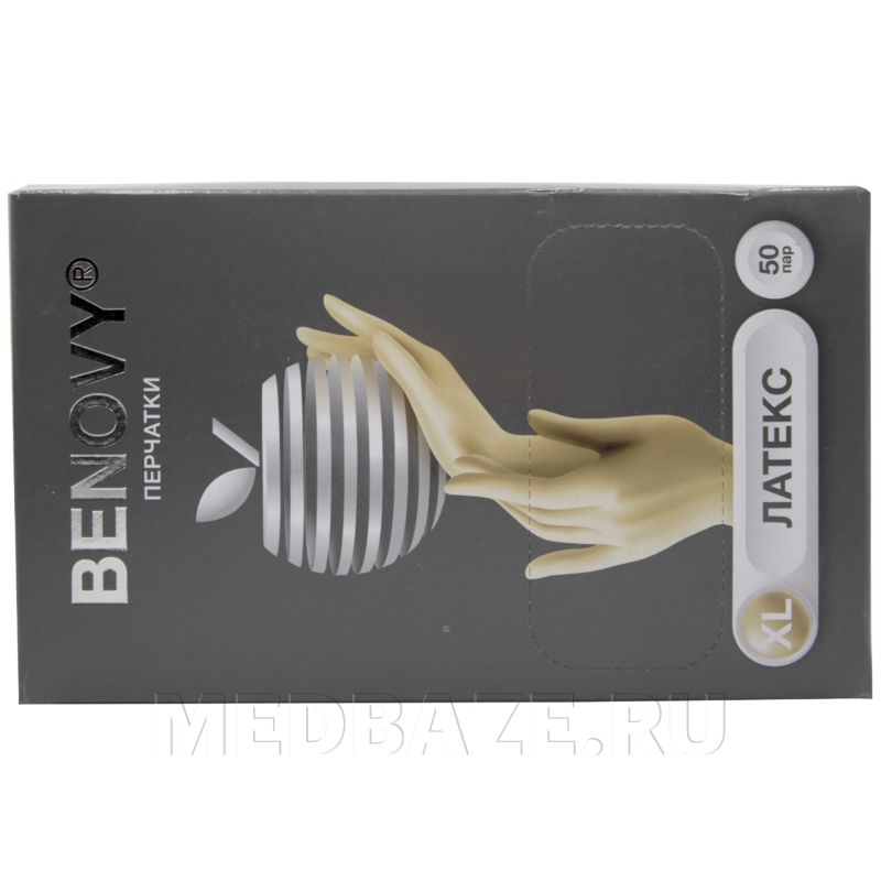 Перчатки латексные Benovy, размер XL, неопудренные, 50 пар/уп