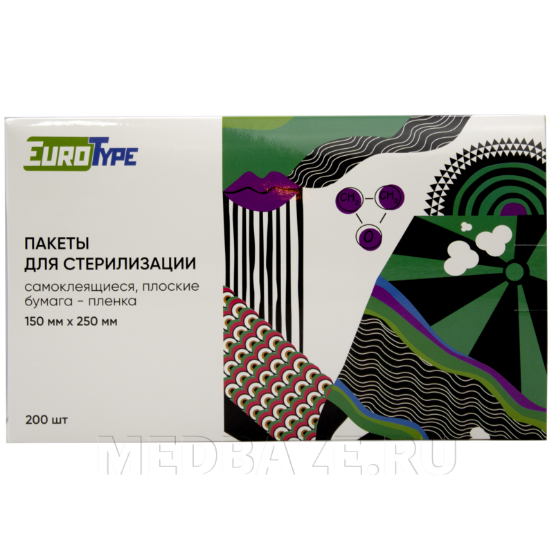 Пакет для стерилизации самоклеющийся (пленка) 150*250 мм, EuroType, 200 шт/уп