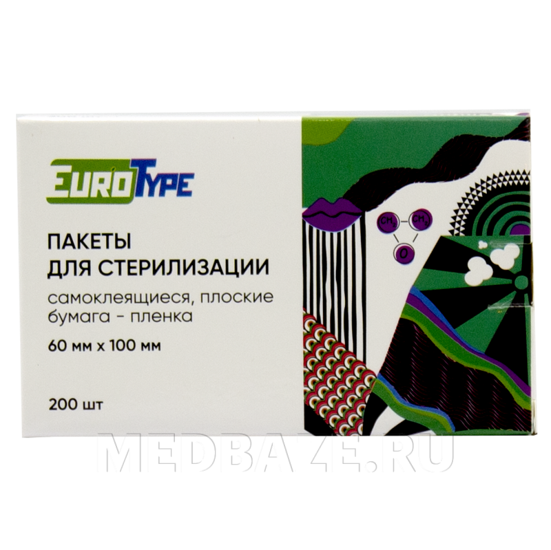 Пакет для стерилизации самоклеющийся (пленка) 60*100 мм, EuroType, 200 шт/уп