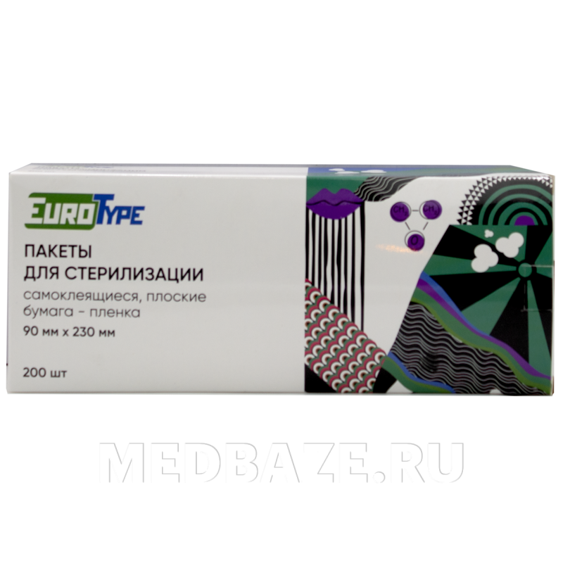 Пакет для стерилизации самоклеющийся (пленка) 90*230 мм, EuroType, 200 шт/уп