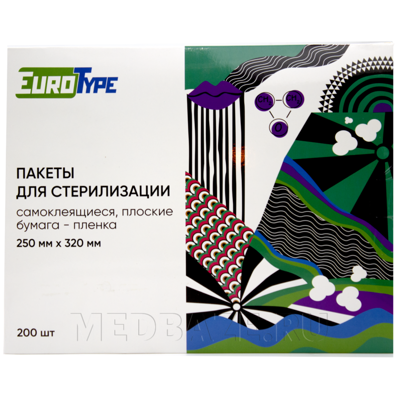 Пакет для стерилизации самоклеющийся (пленка) 250*320 мм, EuroType, 200 шт/уп