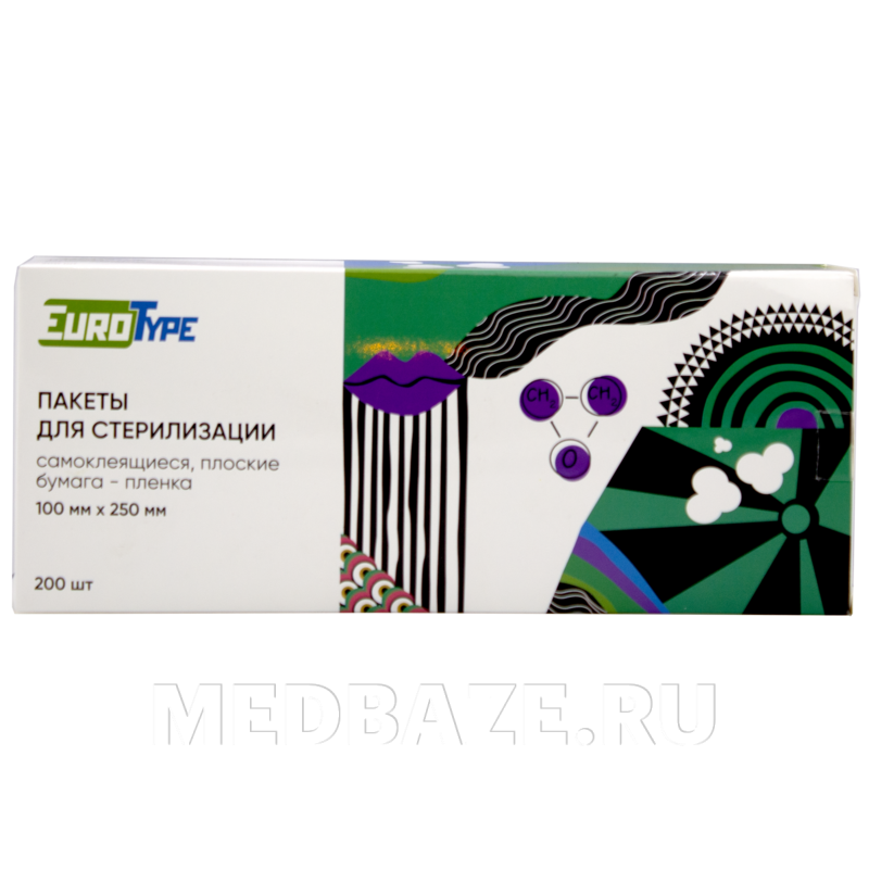 Пакет для стерилизации самоклеющийся (пленка) 100*250 мм, EuroType, 200 шт/уп