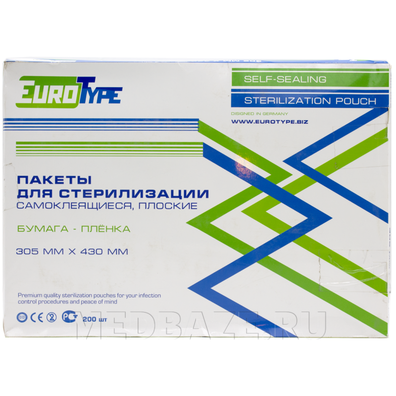 Пакет для стерилизации самоклеющийся (пленка) 305*430 мм, EuroType, 200 шт/уп