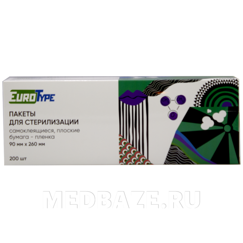 Пакет для стерилизации самоклеющийся (пленка) 90*260 мм, EuroType, 200 шт/уп