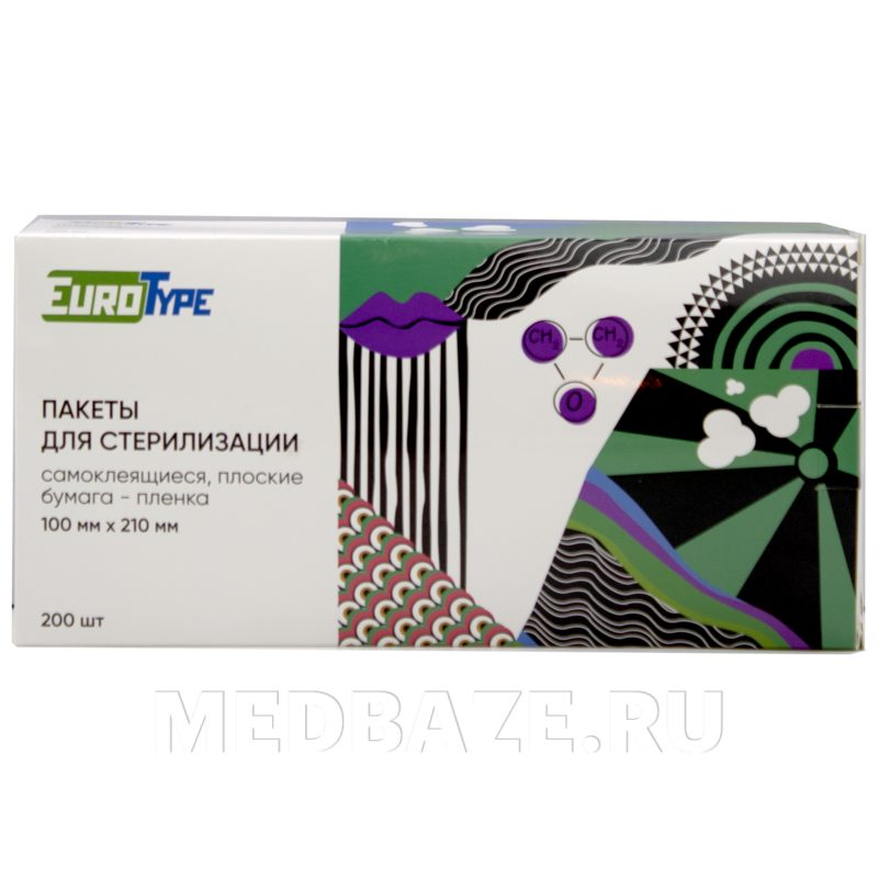 Пакет для стерилизации самоклеющийся (пленка) 100*210 мм, в картонной упаковке, EuroType, 200 шт/уп