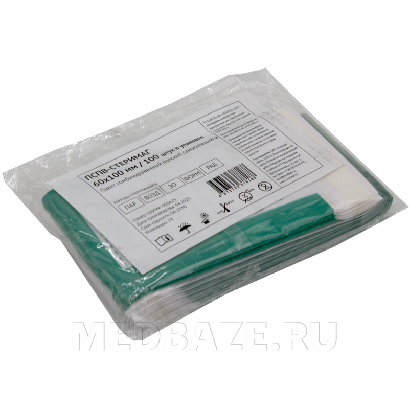 Пакет для стерилизации самоклеющийся (комби) 60*100 мм ПСПВ, МедТест, 100 шт/уп