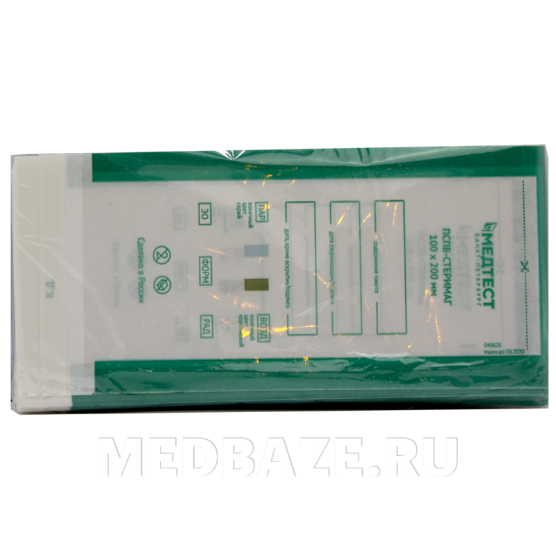 Пакет для стерилизации самоклеющийся (комби) 100*200 мм ПСПВ, МедТест, 100 шт/уп