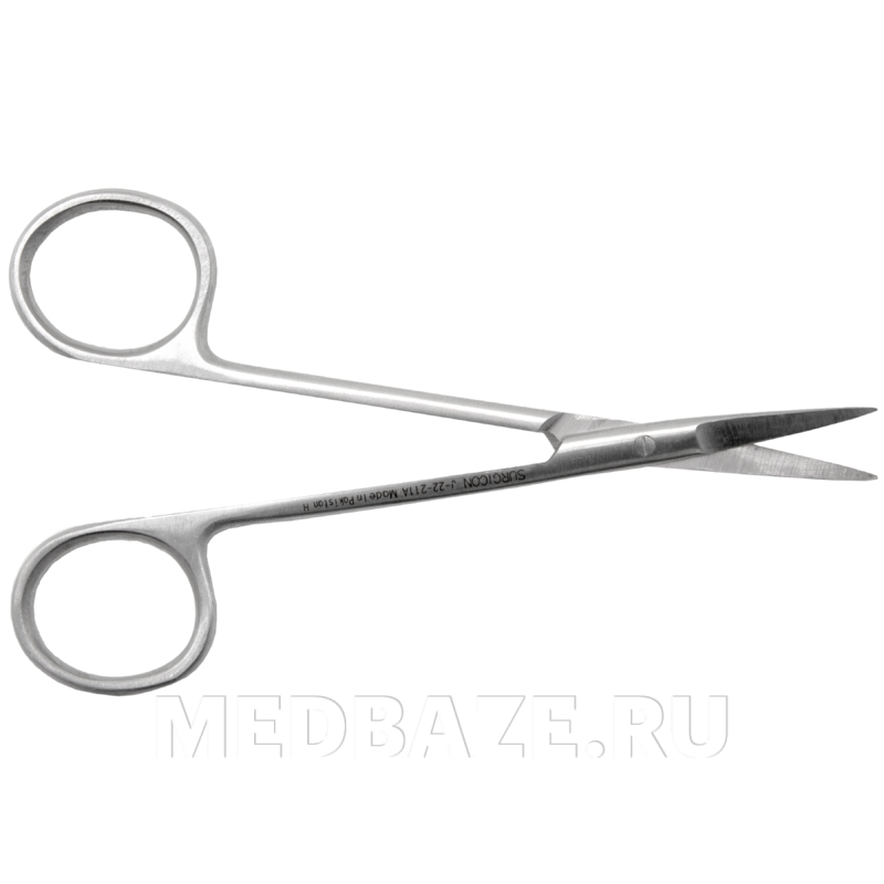 Ножницы остроконечные прямые 115 мм глазные (K-13-530, J-22-211A)