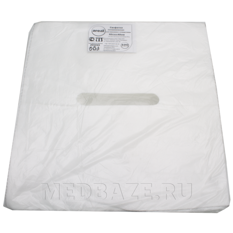 СПС салфетки в пачке, с отверстием, для массажа, 40*40 см, (201015), Areal, 100 шт/уп