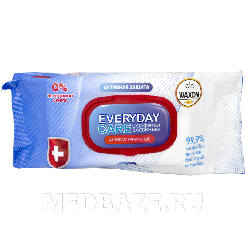 Салфетки влажные dr.Waxon Everyday Care с клапаном, антибактериальные (4603773193199), Практические решения, 80 шт/уп