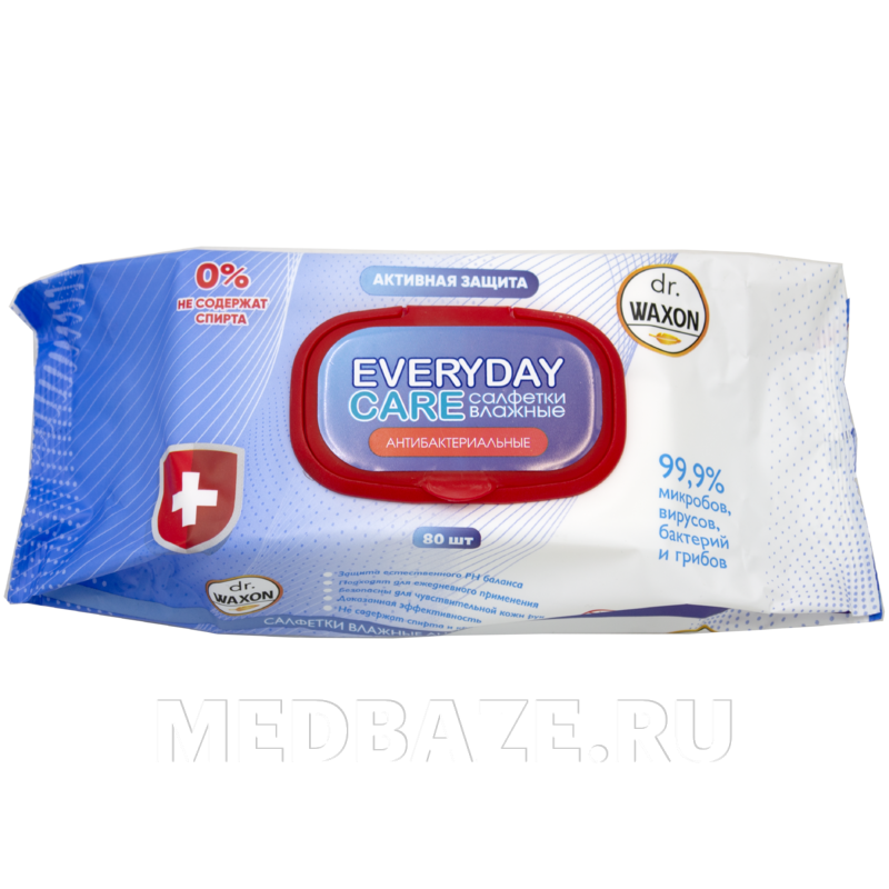 Салфетки влажные dr.Waxon Everyday Care с клапаном, антибактериальные (4603773193199), Практические решения, 80 шт/уп